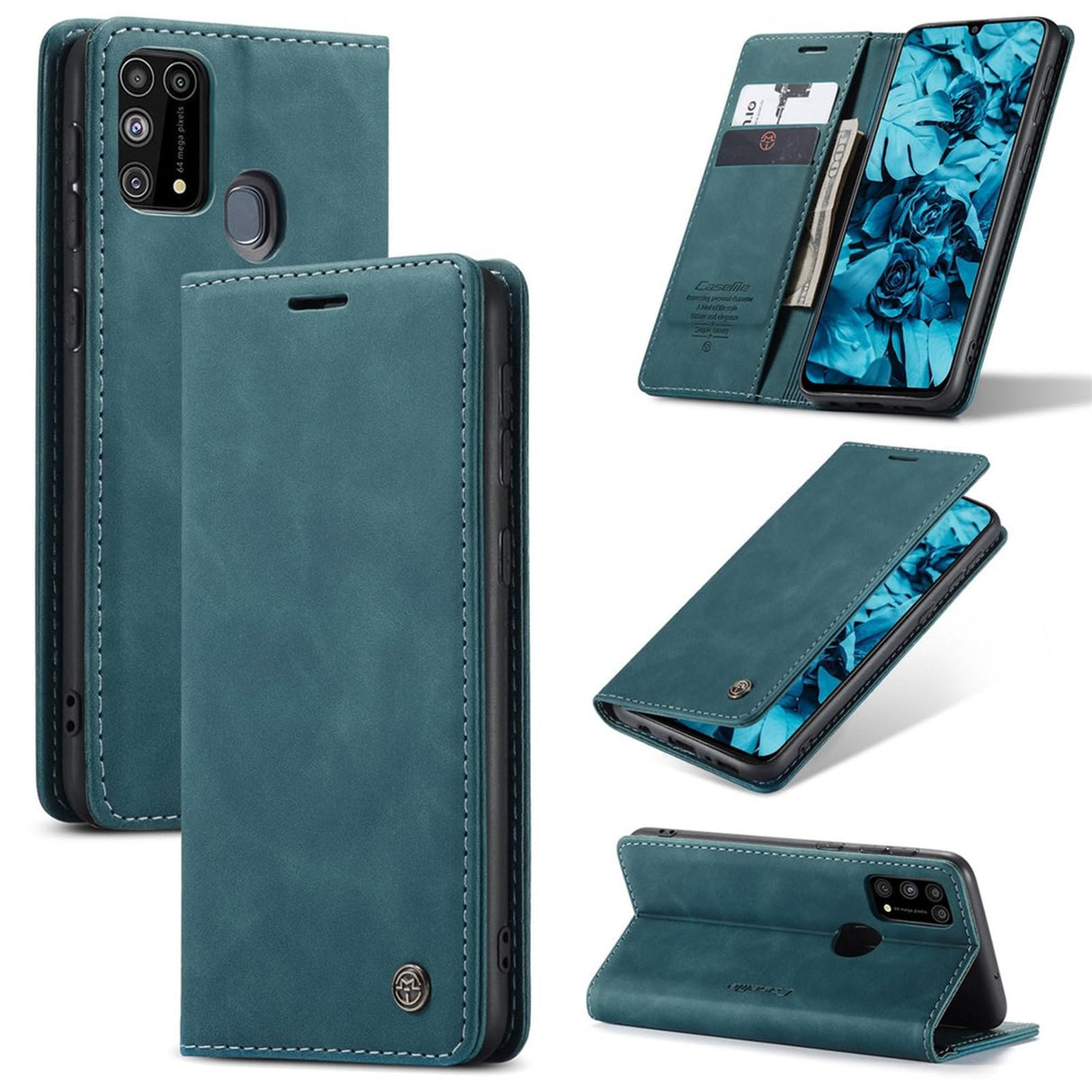 غطاء جلدي ممتص تلقائيًا من UniqCase لهاتف Samsung Galaxy M31 - أزرق وأخضر