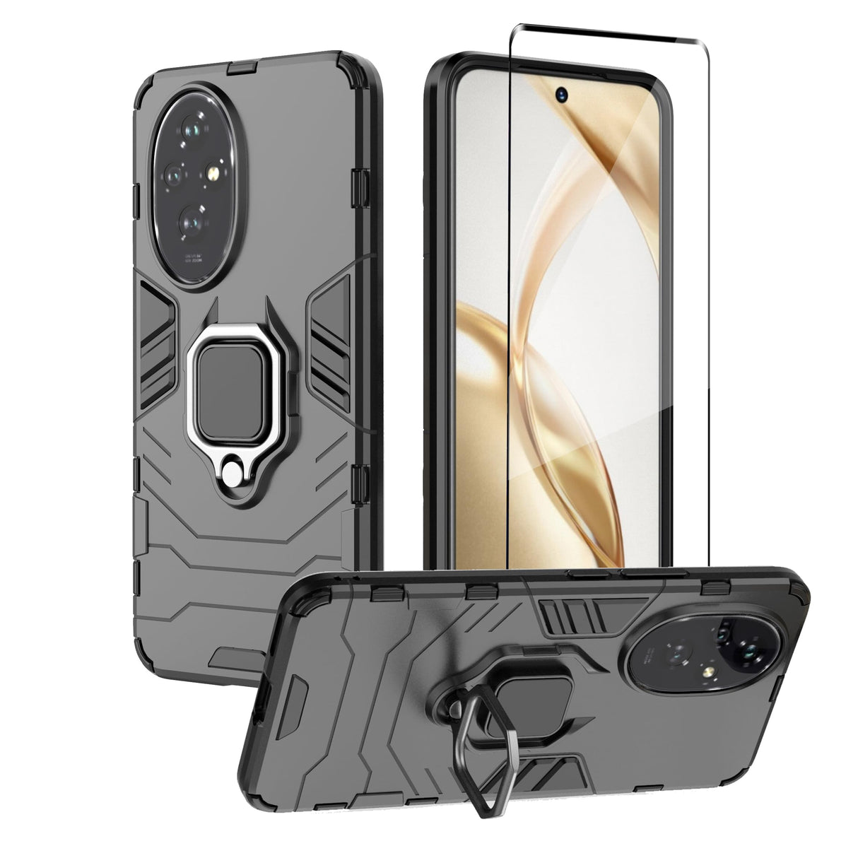 غطاء حماية WRTBS لهاتف Honor 200 5G مع واقي شاشة زجاجي، غطاء حماية مزدوج الطبقات عالي التحمل مقاوم للصدمات بدرجة عسكرية مع حامل حلقي مغناطيسي - Back-A