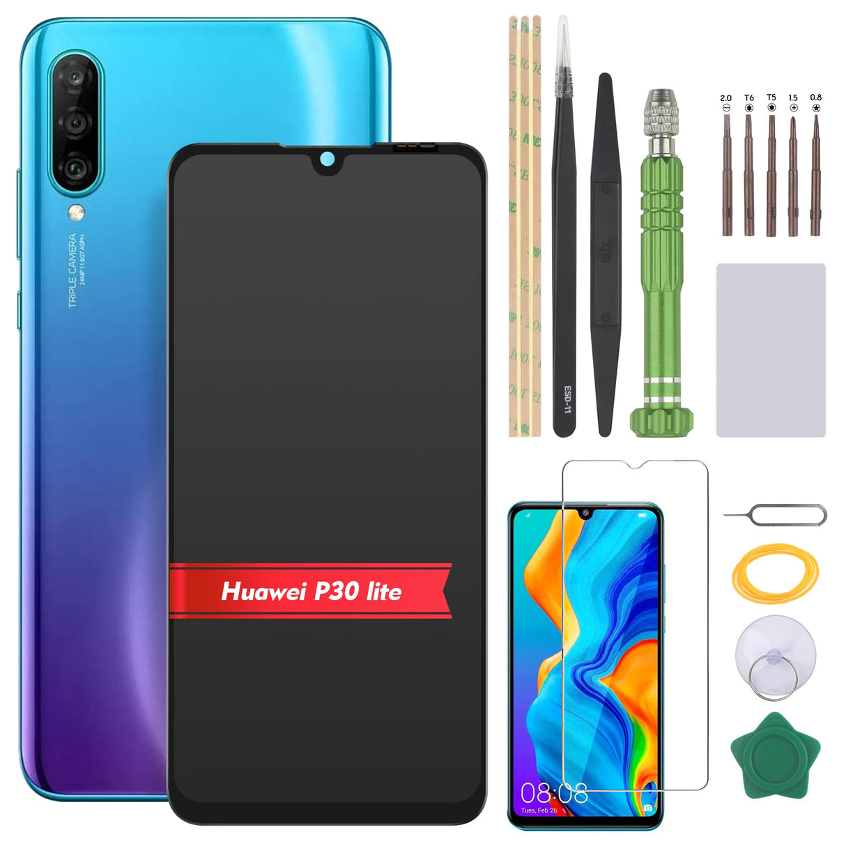 شاشة YHXMARSCAN لهاتف Huawei P30 lite شاشة LCD بديلة لهاتف Huawei P30 lite MAR-LX3A 2019 مجموعة محول رقمي لشاشة اللمس مع الأدوات