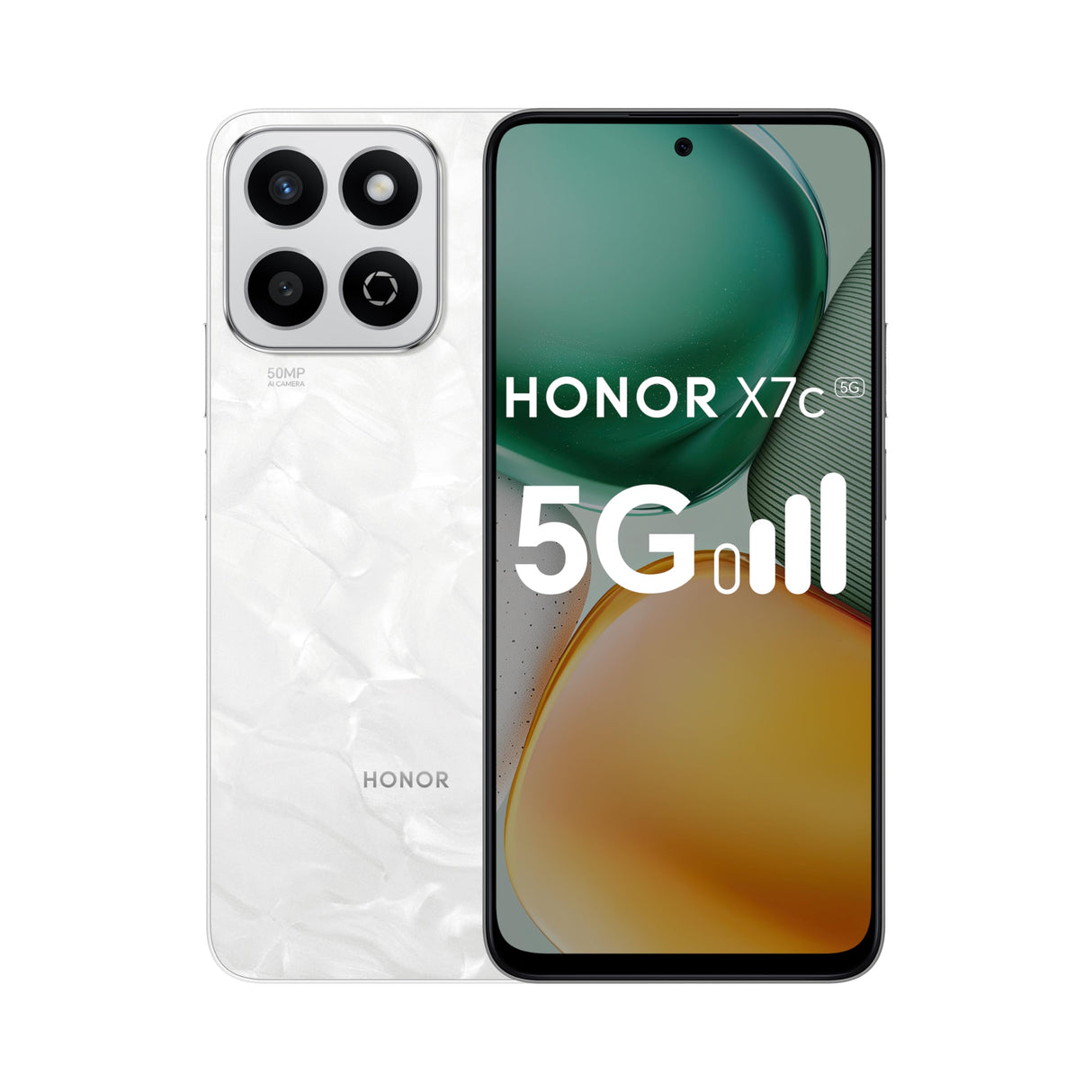 هاتف HONOR X7c 5G بذاكرة وصول عشوائي (RAM) سعة 8 جيجابايت (4+4 جيجابايت) وذاكرة وصول عشوائي توربو سعة 256 جيجابايت، ثنائي الشريحة، لون أبيض فاتح مع شاحن سريع مجاني بقوة 35 وات - إصدار الشرق الأوسط