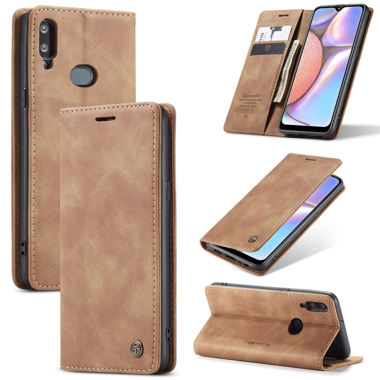 جراب محفظة جلدي من UniqCase مزود بحامل لهاتف Samsung Galaxy A10s - بني