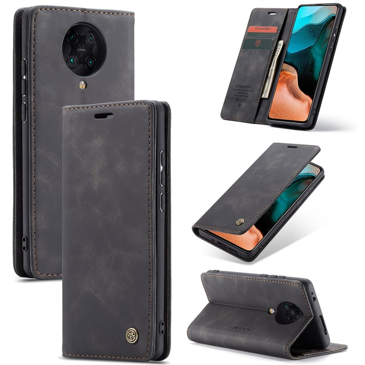 جراب جلدي ممتص تلقائيًا من UniqCase لهاتف Xiaomi Redmi K30 Pro/Poco F2 Pro - أسود