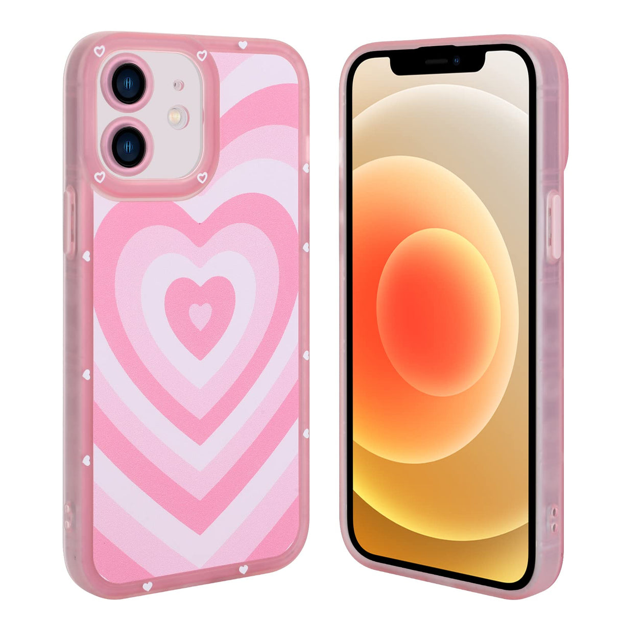 AIGOMARA Compatible with iPhone 12 Case Pink Heart Print Cute Pattern Case for Women Girl Full Camera Protective Soft TPU Shockproof Phone Cover for iPhone 12