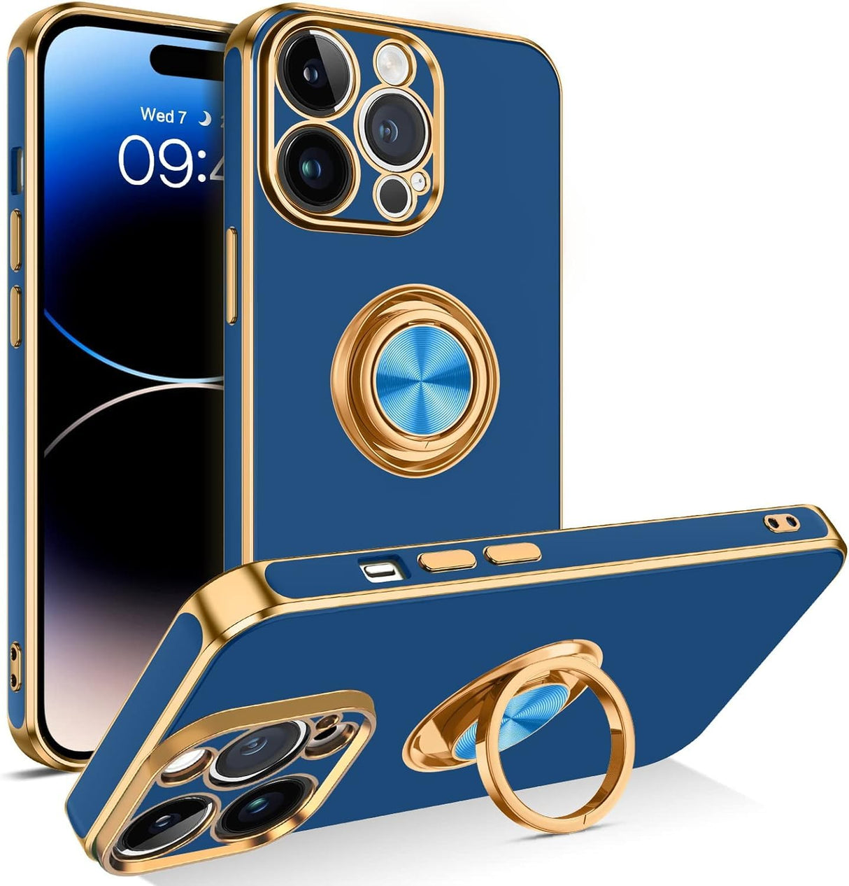 AWH iPhone 14 Pro Max Case - Slim Lightweight 360° Ring Holder Kickstand Support Car Mount Shockproof Women Men Non-Slip Protective Case for iPhone 14 Pro Max 6.7" (Blue)