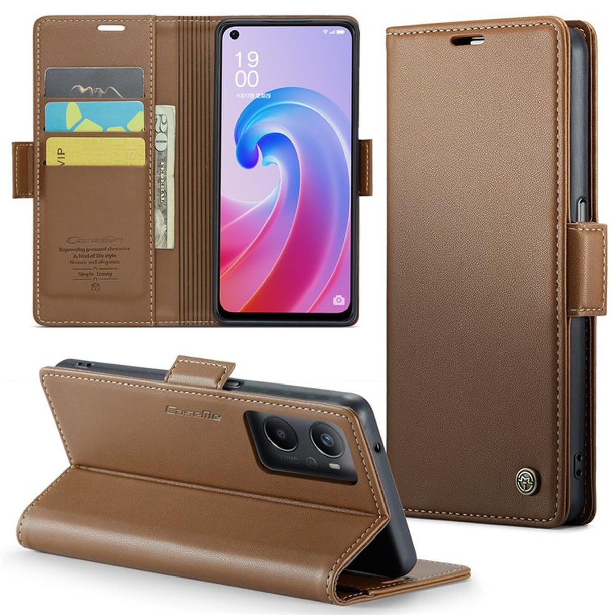 UniqCase لهاتف Oppo A96 4G / A36 / A76 / K10 4G / Realme 9i 4G جراب جلدي مزود بخاصية حجب RFID و3 فتحات للبطاقات - بني