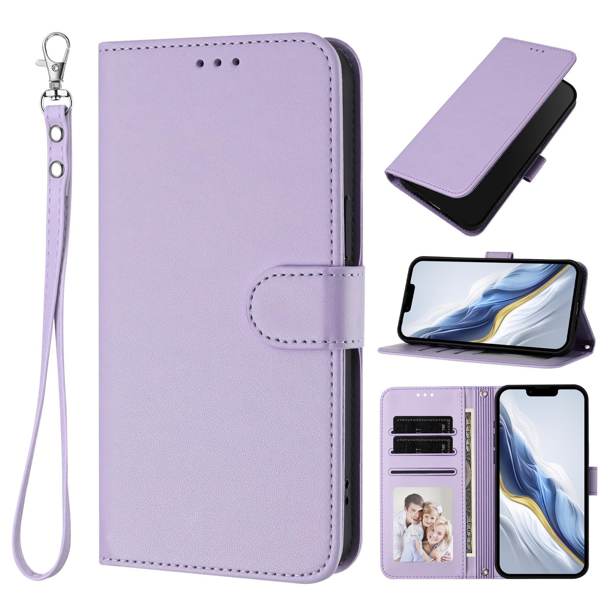 جرابات Ymyhyuxi الجلدية القابلة للطي لهاتف Honor Magic 5 Lite، جراب محفظة بطاقات الأعمال، جراب بلون سادة بثلاث فتحات للبطاقات (أرجواني فاتح)