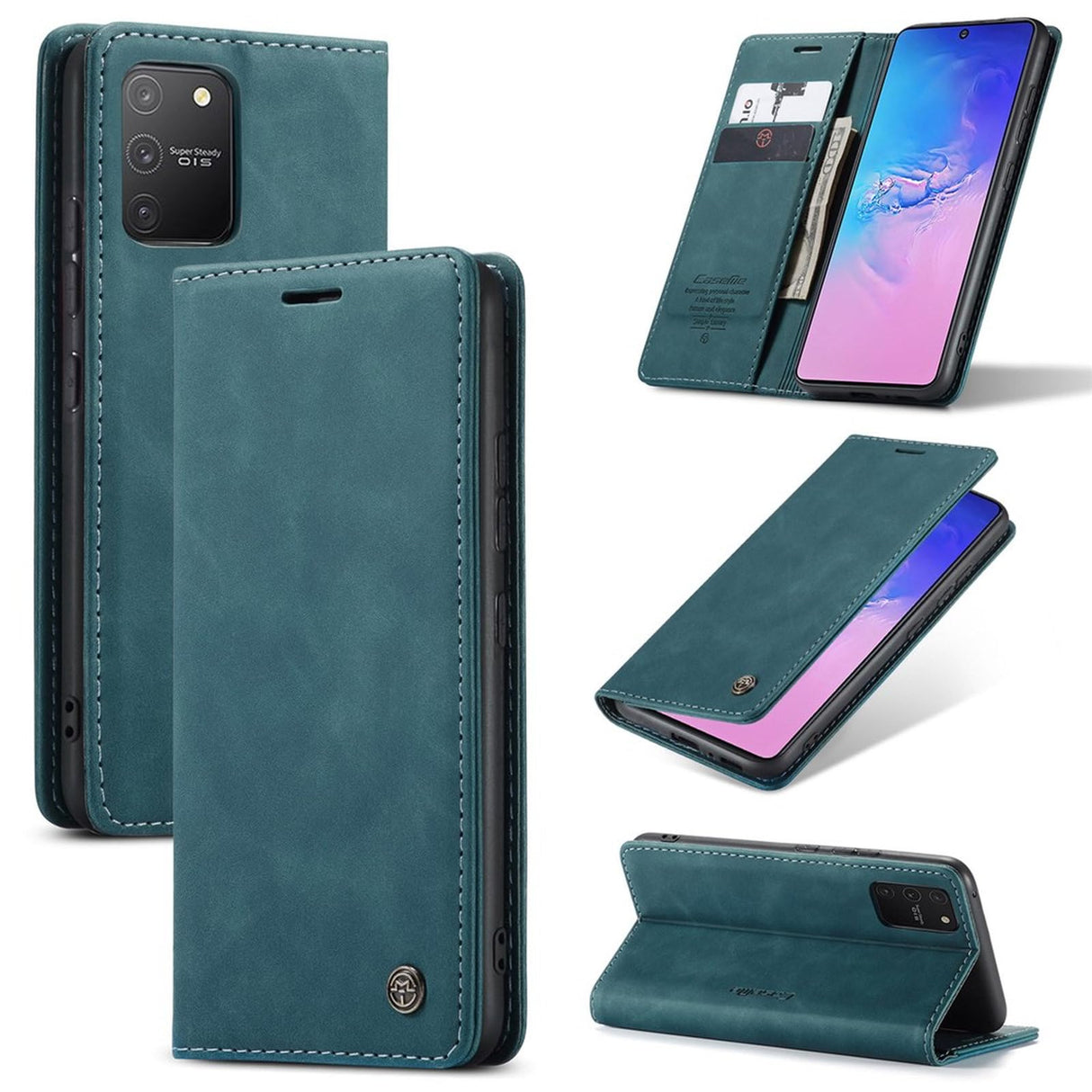 جراب هاتف محمول من الجلد القابل للطي من UniqCase لهاتف Samsung Galaxy A91/S10 Lite - أزرق وأخضر