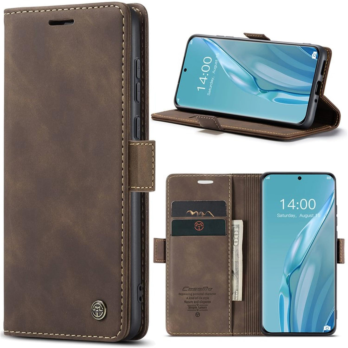 UniqCase لهاتف Huawei P60 حافظة محفظة من الجلد الصناعي مقاومة للصدمات - لون بني