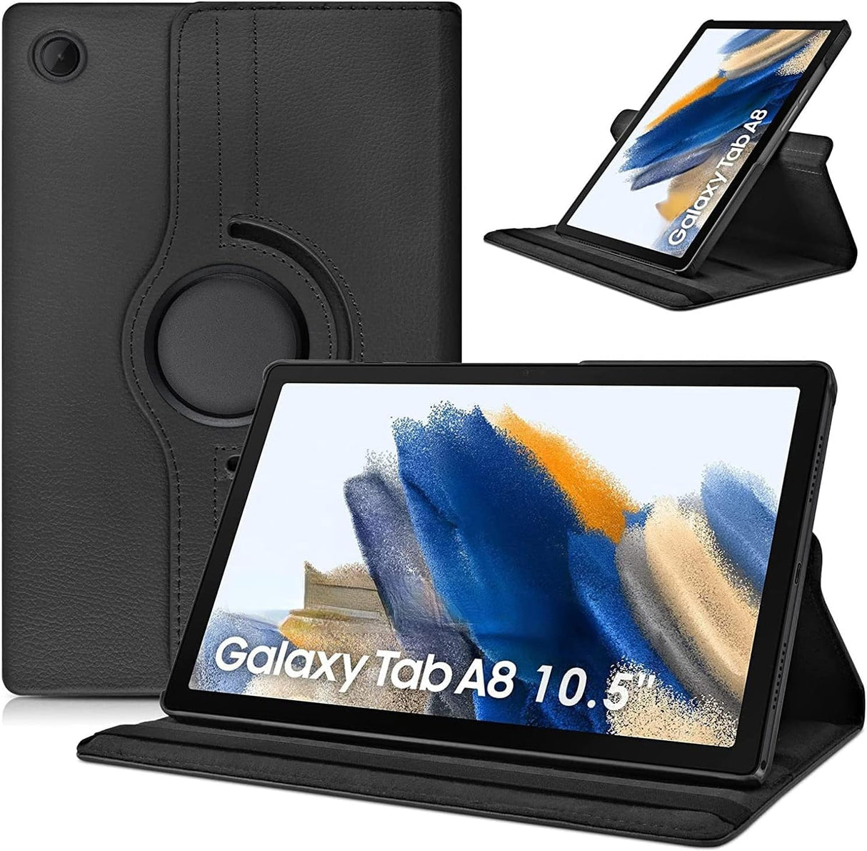 AWH Case Compatible with Tab A8 10.5" - Case (SM-X200/X205/X207) - Tab A8 Case 10.5 inch, Auto Sleep/Wake 360° Rotating Stand Folio Leather Case for Tab A8 2024 (Black)