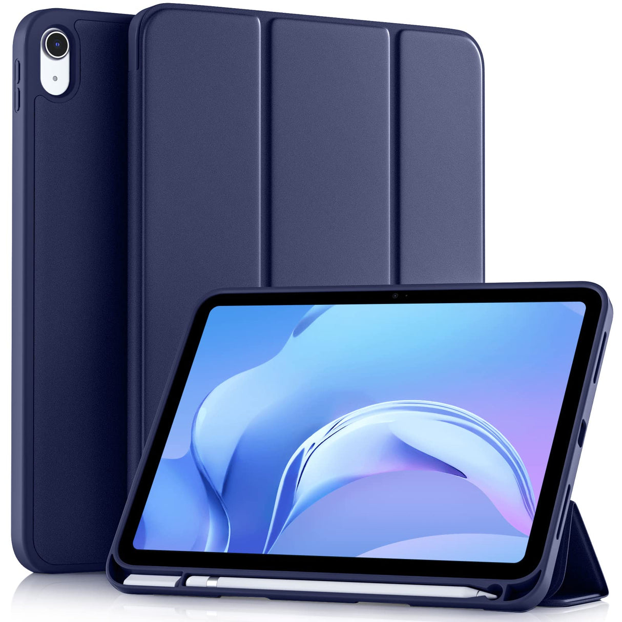 Akkerds Compatible with iPad 10th Generation Case 10.9 Inch 2022 with Pencil Holder, Slim Trifold Stand Protective Cover with Soft TPU Back for iPad Case 10th Generation, Auto Sleep/Wake, Navy