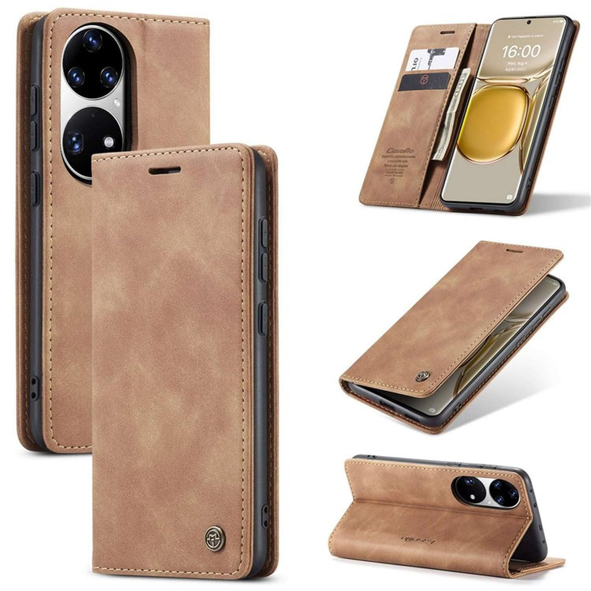 UniqCase لهاتف Huawei P50 Pro جراب هاتف من الجلد الصناعي مقاوم للسقوط مع حامل ومحفظة مغناطيسية وغطاء واقٍ للإغلاق التلقائي - بني