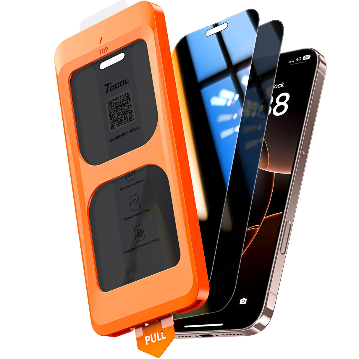 واقي شاشة TOCOL من قطعتين لهاتف iPhone 16 Pro Max، حماية للخصوصية، 6.9 بوصة، 25 درجة، مضاد للتجسس، تغطية كاملة، صلابة 9H، زجاج مقوى مقاوم للكسر بدرجة عسكرية، مجموعة محاذاة تلقائية خالية من الفقاعات، مناسب للجراب