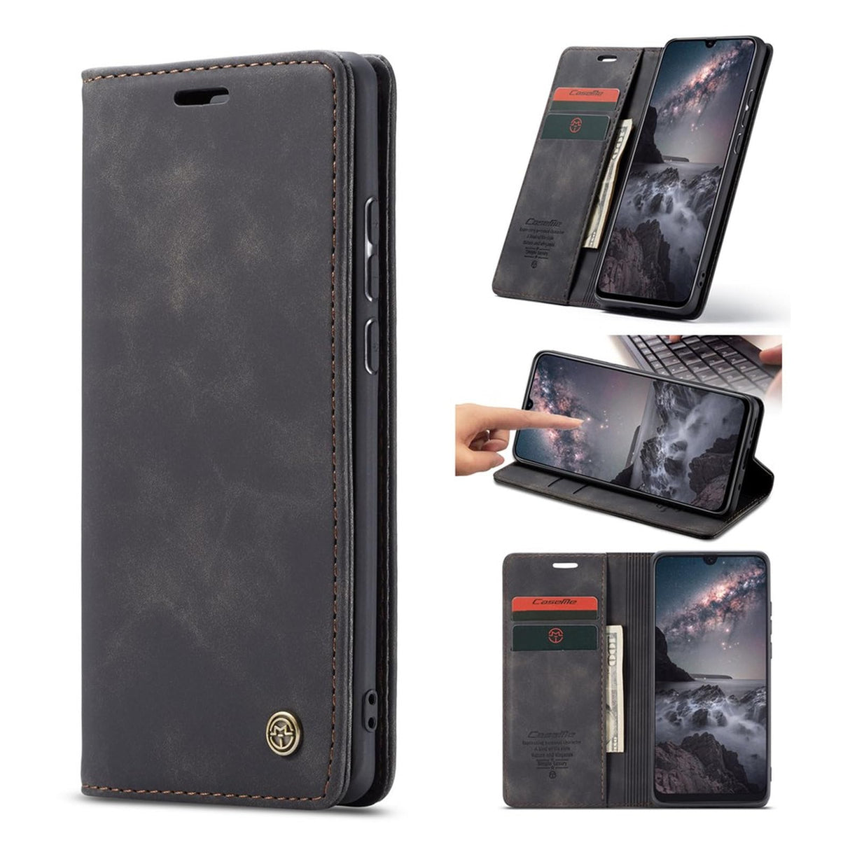 جراب هاتف من الجلد بتصميم كلاسيكي من UniqCase، قابل للامتصاص تلقائيًا، لهاتف Xiaomi Mi 9 - أسود