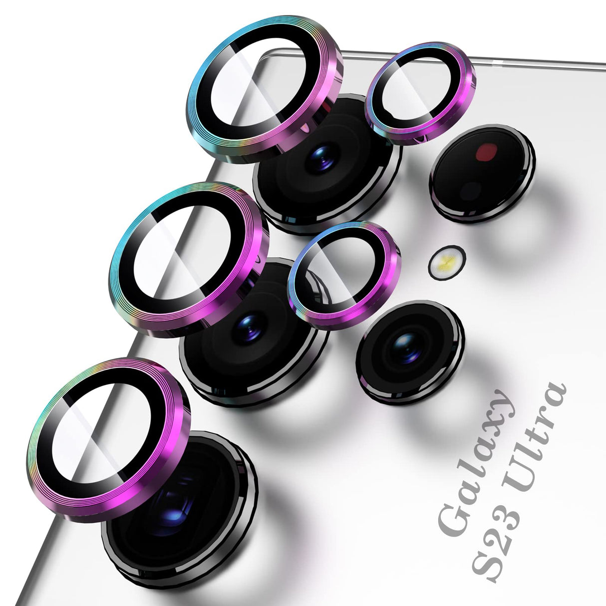 واقي عدسة كاميرا YWXTW لهاتف Samsung Galaxy S23 Ultra، واقي شاشة من الزجاج المقوى مع حلقة معدنية فردية، مجموعة واحدة