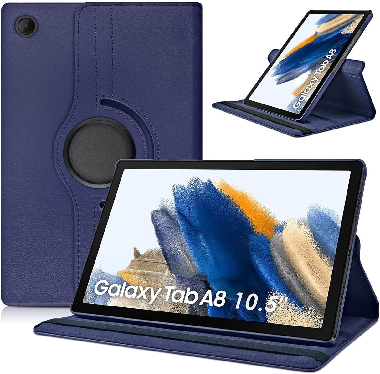 جراب AWH متوافق مع Tab A8 مقاس 10.5 بوصة - جراب (SM-X200/X205/X207) - جراب Tab A8 مقاس 10.5 بوصة، جراب جلدي دوار بزاوية 360 درجة مع خاصية السكون/التنشيط التلقائي لجهاز Tab A8 2024 (أزرق داكن)
