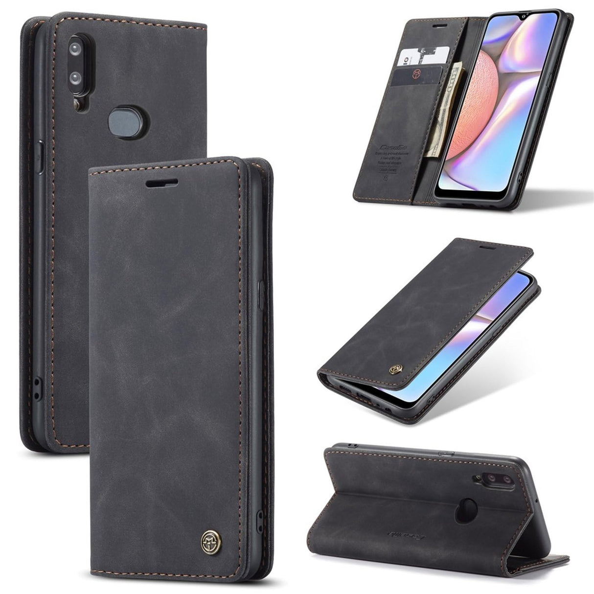 جراب محفظة جلدي من UniqCase مزود بحامل لهاتف Samsung Galaxy A10s - أسود