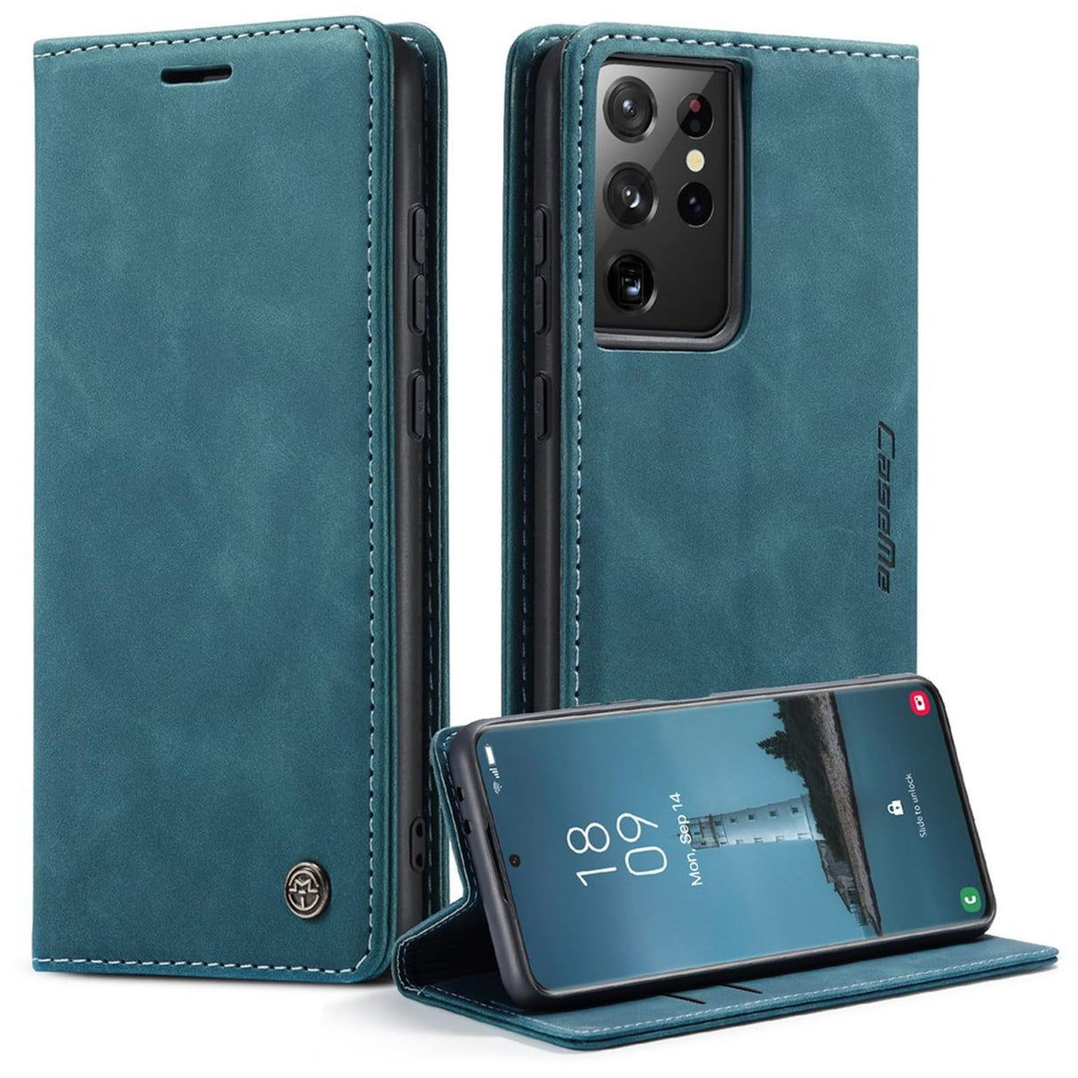 جراب محفظة جلدي من UniqCase مزود بشفط تلقائي لهاتف Samsung Galaxy A72 4G/5G - أزرق وأخضر