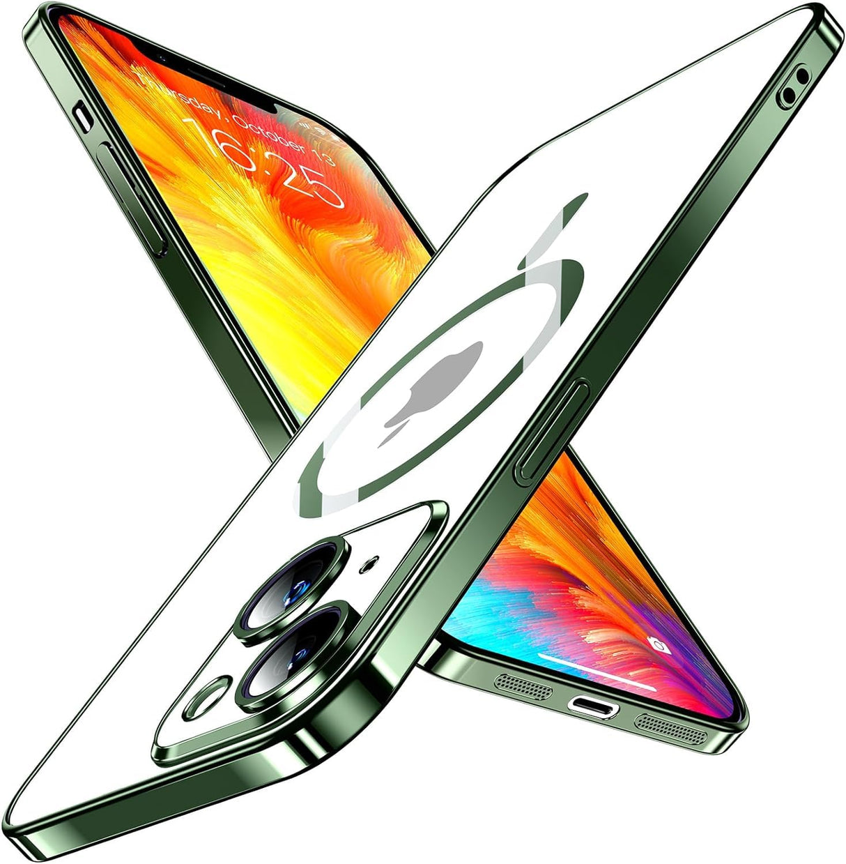 جراب AWH المغناطيسي النحيف المصمم لهاتف iPhone 15 Pro Max - جلد رقيق غير لامع بظهر صلب، مضاد لبصمات الأصابع، غطاء واقٍ للغاية مع حماية للكاميرا 6.7 بوصة (أخضر)