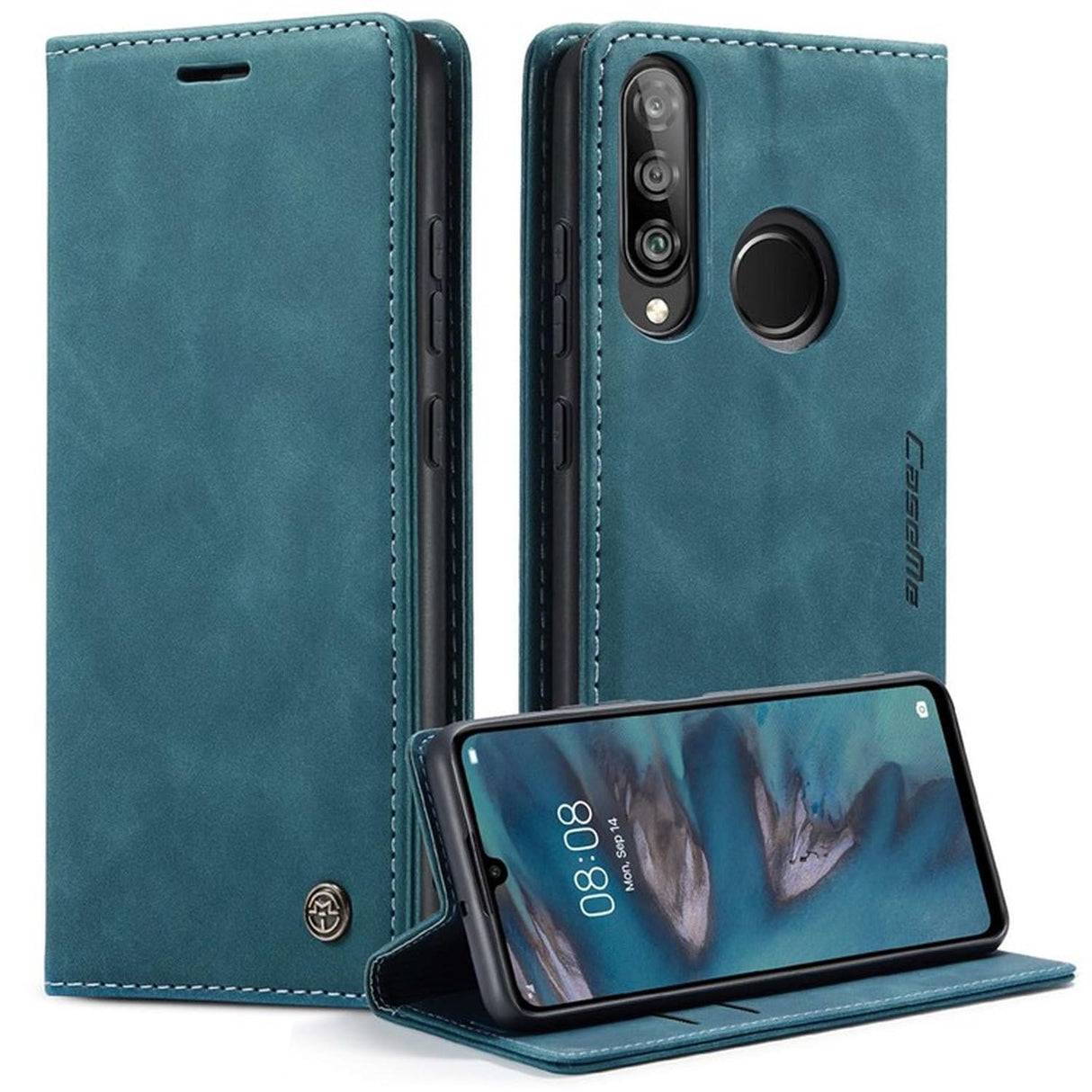 UniqCase حافظة جلدية ذاتية الامتصاص لهاتف هواوي P30 Lite New Edition/P30 Lite/nova 4e - أزرق