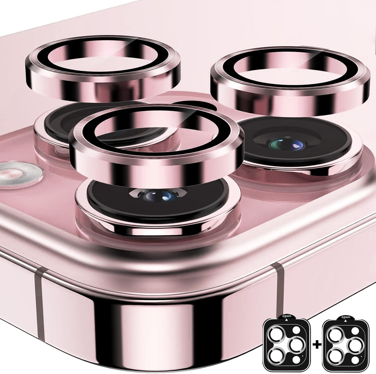 واقي عدسة الكاميرا من AFENGBOX، قطعتان، لهاتف iPhone 16 Pro/iPhone 16 Pro Max، غطاء كاميرا بحلقة معدنية مقاومة للخدش من الزجاج المقوى 9H، ملحقات واقي شاشة الكاميرا الملائمة للجراب، لون وردي
