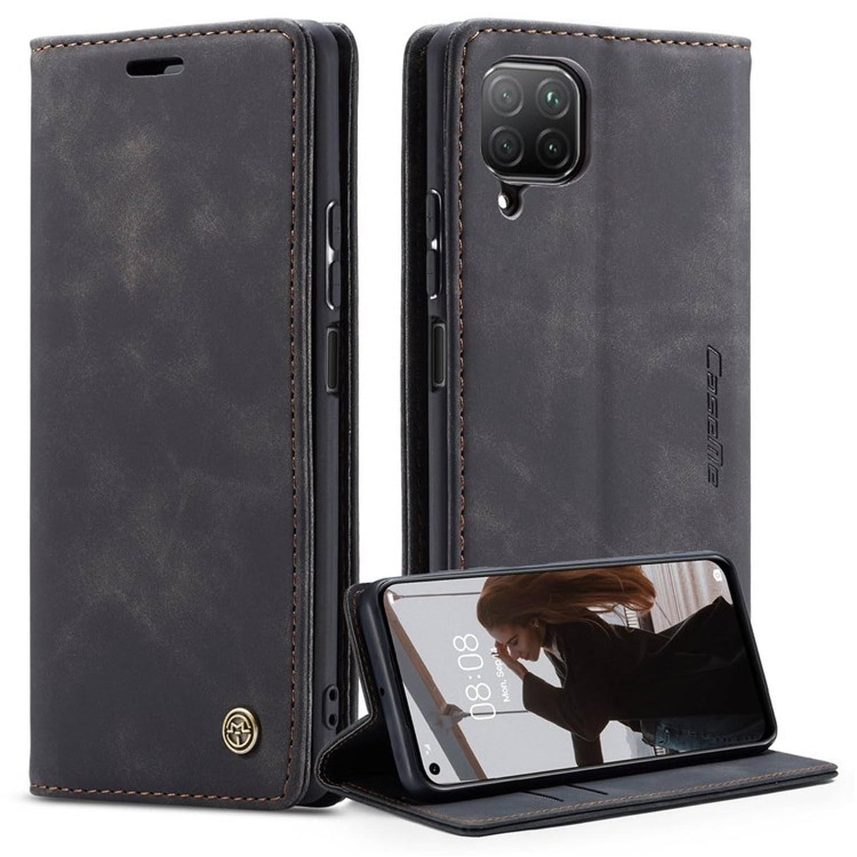 UniqCase لهاتف Huawei P40 lite 4G/Nova 7i/nova 6 SE غطاء محفظة قابل للطي من جلد البولي يوريثان مع حامل قابل للتعديل - أسود