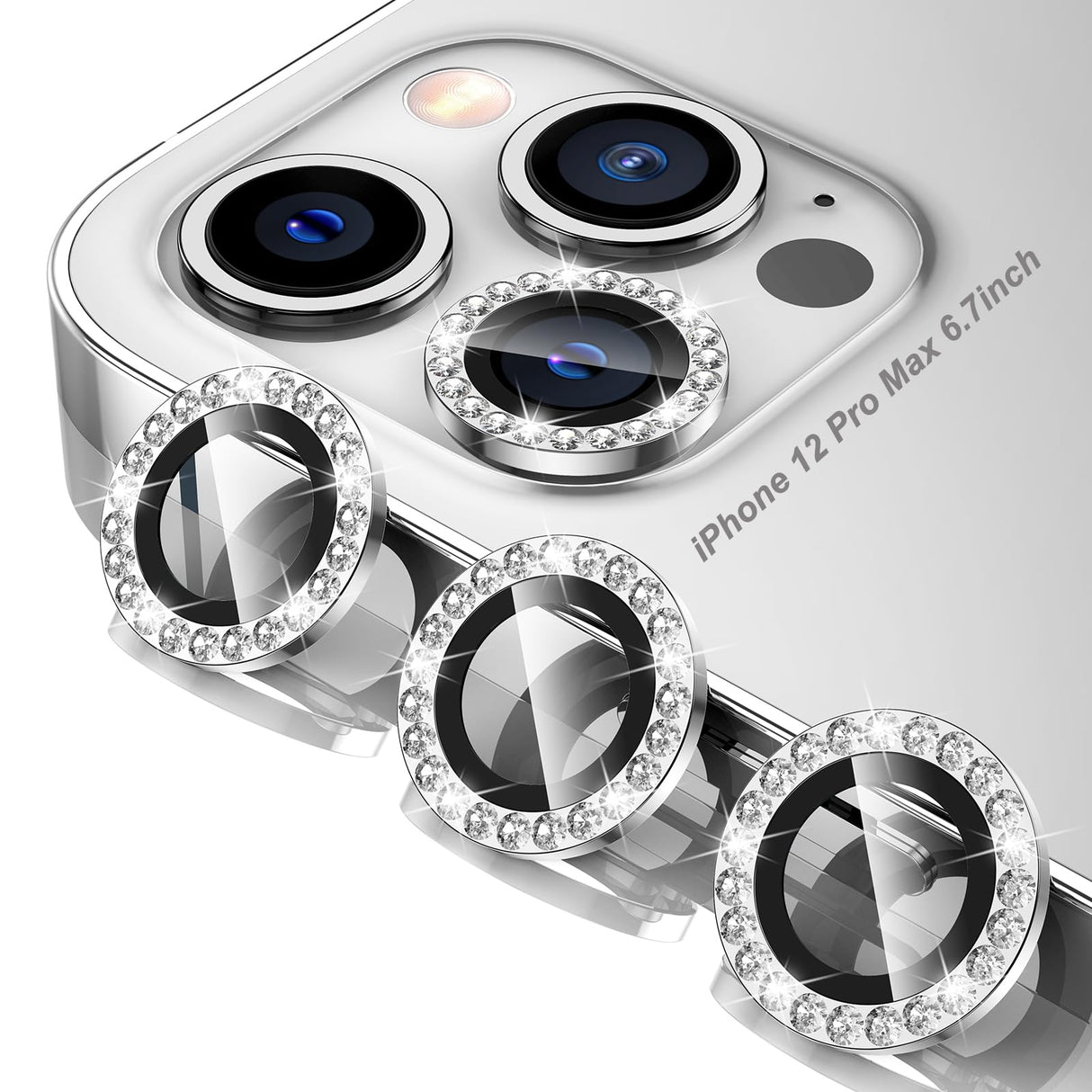 واقي عدسة كاميرا Tensea متوافق مع iPhone 12 Pro Max، واقي شاشة زجاجي مقوى 9H لهاتف iPhone 12 Pro Max 6.7 بوصة 2020 (فضي ماسي)