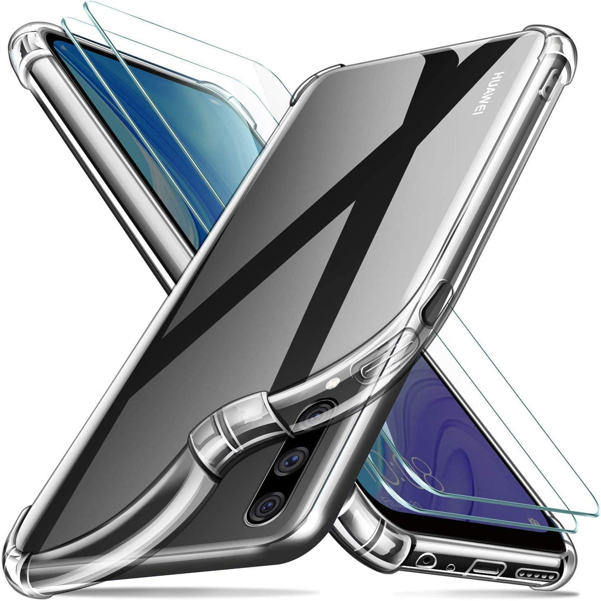 AWH for Huawei Y9s Case with 2 Pack Screen Protector, Clear Huawei Y9s Case Cover, Tempered Glass Film