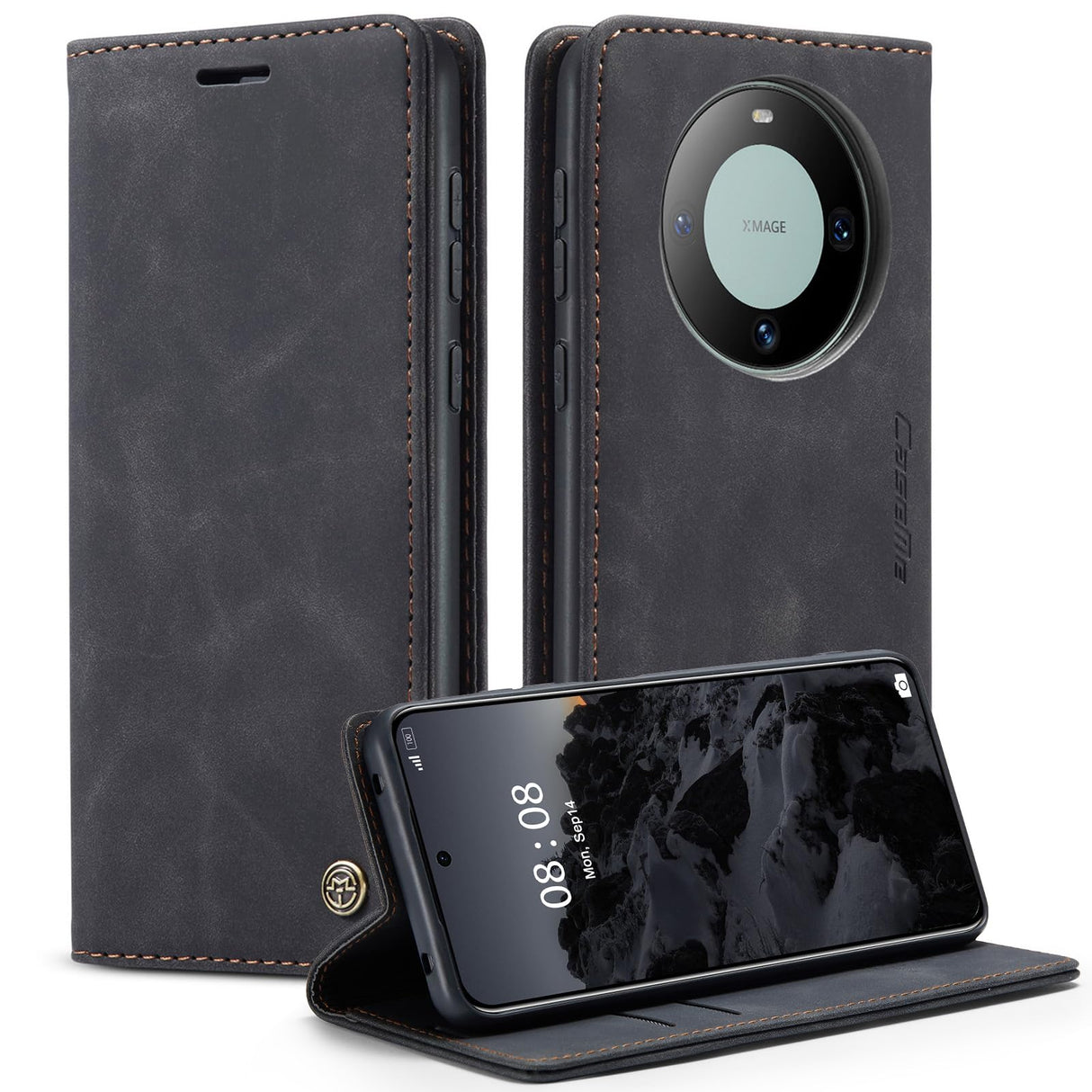 UniqCase لهاتف Huawei Mate 60 Pro+ / Huawei Mate 60 Pro Case Leather Phone Holder Holder - أسود