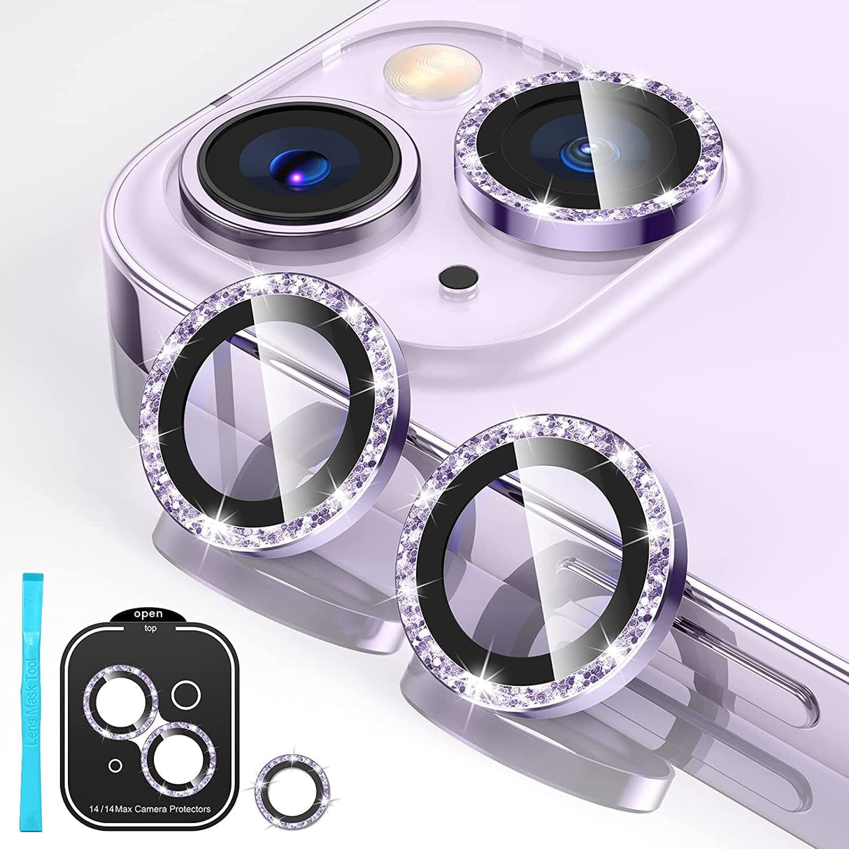 AWH for iPhone 14/14 Max Camera Lens Protector, 9H Tempered Glass Camera Cover Screen Protector Metal Individual Ring for iPhone 14 6.1 inch/iPhone 14Plus 6.7 inch 2022 (Diamond Purple)