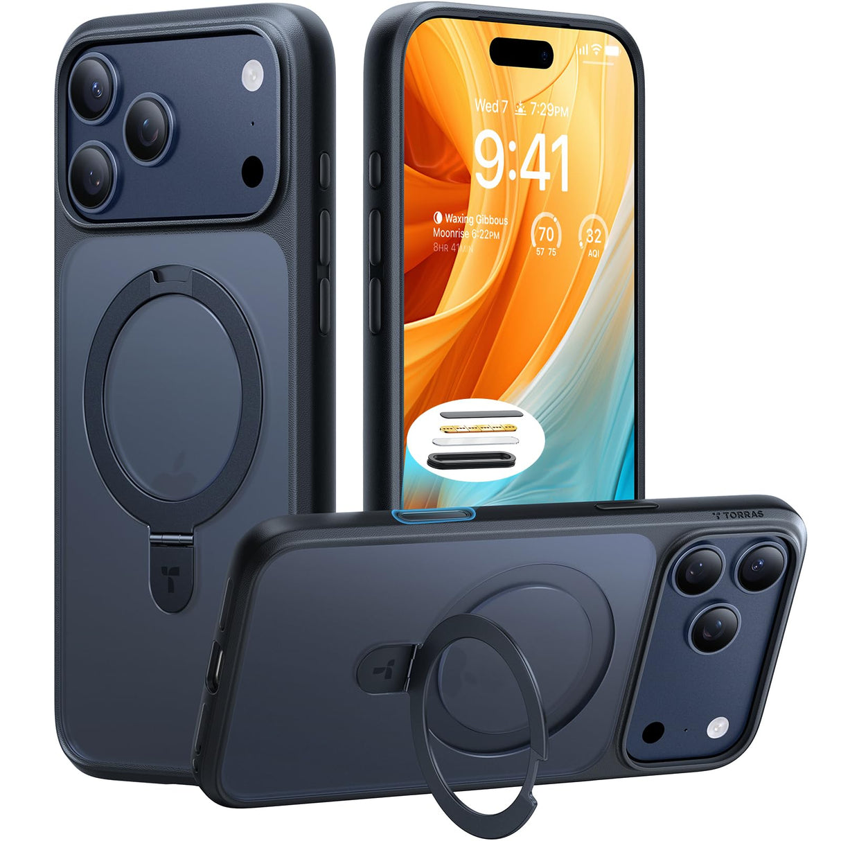 TORRAS Ostand Magnetic for iPhone 17 Pro Case Stand, Compatible with MagSafe, Shockproof Military Grade, Flexible Stable Kickstand & Ring Holder, Translucent Slim 17 Pro Case 6.3", Black