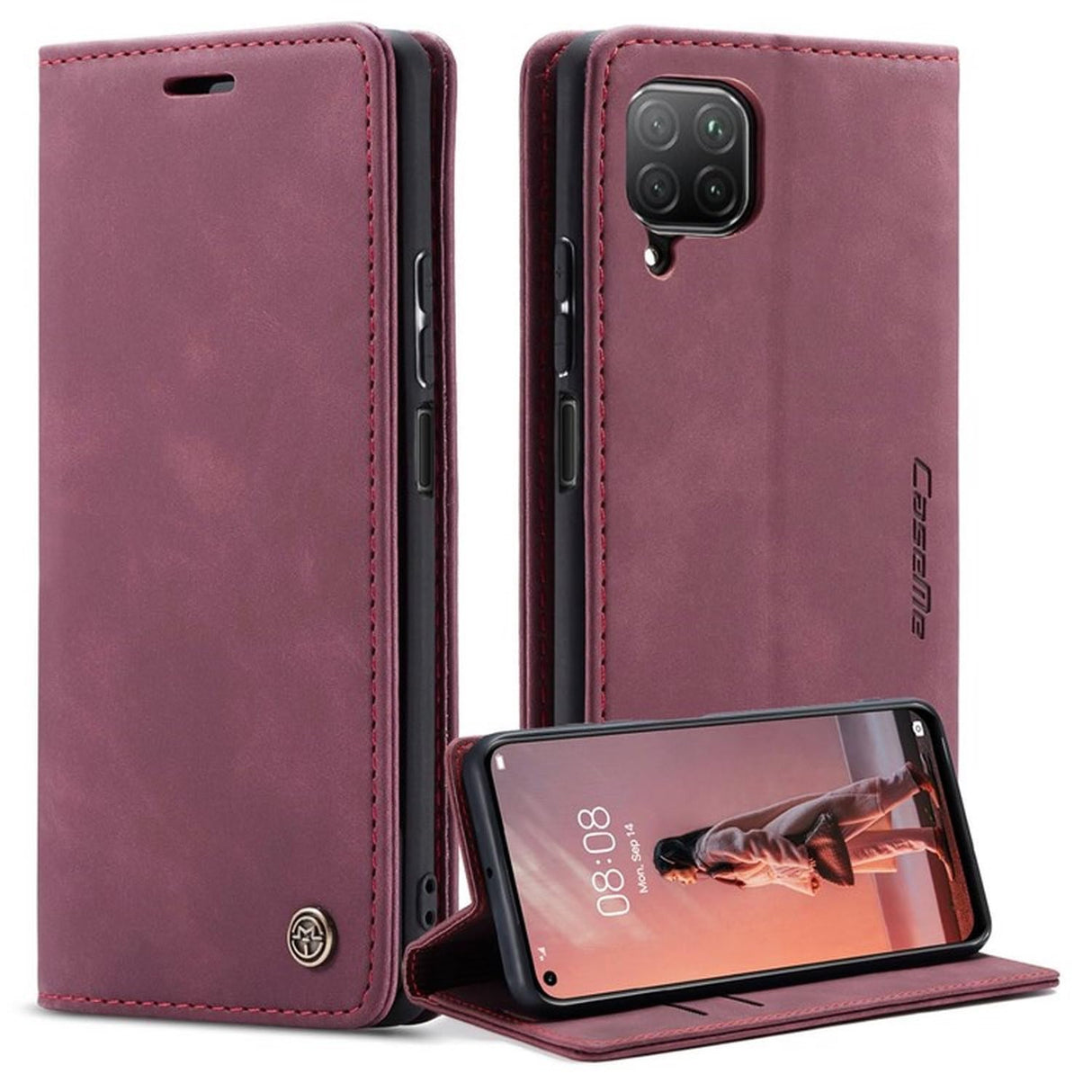 حافظة UniqCase لهاتف Huawei P40 lite 4G/Nova 7i/nova 6 SE من جلد البولي يوريثان قابلة للطي مع حامل قابل للتعديل - أحمر