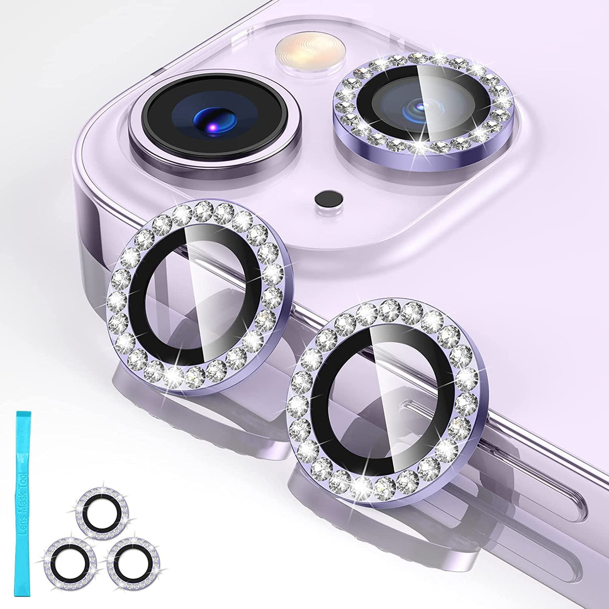 AWH for iPhone 14/14 Max Camera Lens Protector, 9H Tempered Glass Camera Cover Screen Protector Metal Individual Ring for iPhone 14 6.1 inch/iPhone 14Plus 6.7 inch 2022 (Glitter Purple)