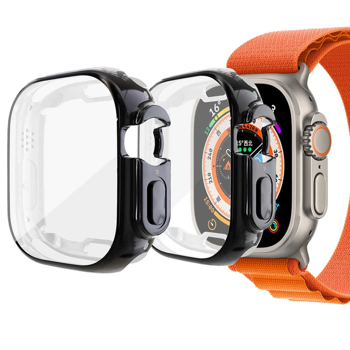 جراب واقي شاشة Yrzper متوافق مع Apple Watch Ultra 2 / Apple Watch Ultra 49 مم، مصنوع من مادة TPU الناعمة المطلية بالكامل، مقاوم للخدش والصدمات لساعة Apple Watch Ultra 49 مم (2 أسود)