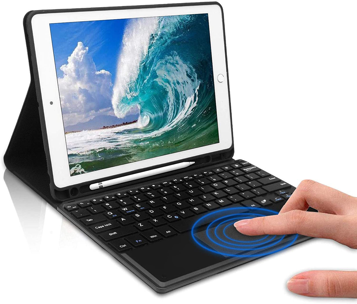 حافظة AWH لجهاز iPad Air من الجيل الثالث مع لوحة مفاتيح، حافظة مع حامل قلم ولوحة لمس، لوحة مفاتيح لاسلكية مع بلوتوث، غطاء جلدي ذكي لجهاز iPad Air 3 2020/iPad 8/7 10.2 بوصة.