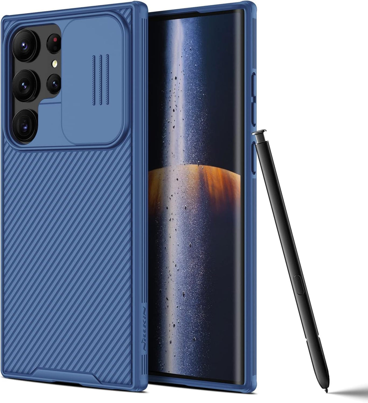 جراب AWH Galaxy S23 Ultra - جراب CamShield Pro لهاتف Samsung Galaxy S23 Ultra مع غطاء كاميرا منزلق، جراب هاتف نحيف ومتين لهاتف Samsung S23 Ultra 5G 2023 مقاس 6.8 بوصة - أزرق