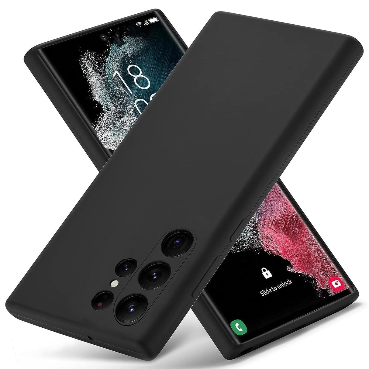 جراب AWH من السيليكون السائل لهاتف S23 Ultra، جراب Skin Touch S23 Ultra من مطاط السيليكون مع بطانة ناعمة من الألياف الدقيقة، جراب هاتف لحماية الكاميرا لهاتف Samsung S23 Ultra (غير أصلي) (S23 Ultra، أسود)