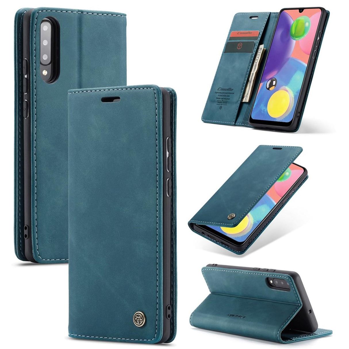 UniqCase Auto-absorbed Leather Wallet Case Flip Shell For Samsung Galaxy A70s - Blue Green