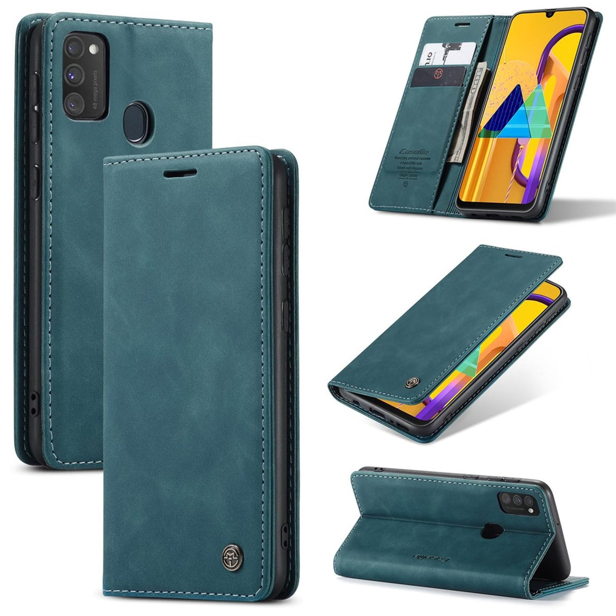 UniqCase جلد ممتص تلقائيًا مع غلاف محفظة لهاتف Samsung Galaxy M30s/M21 - أزرق وأخضر