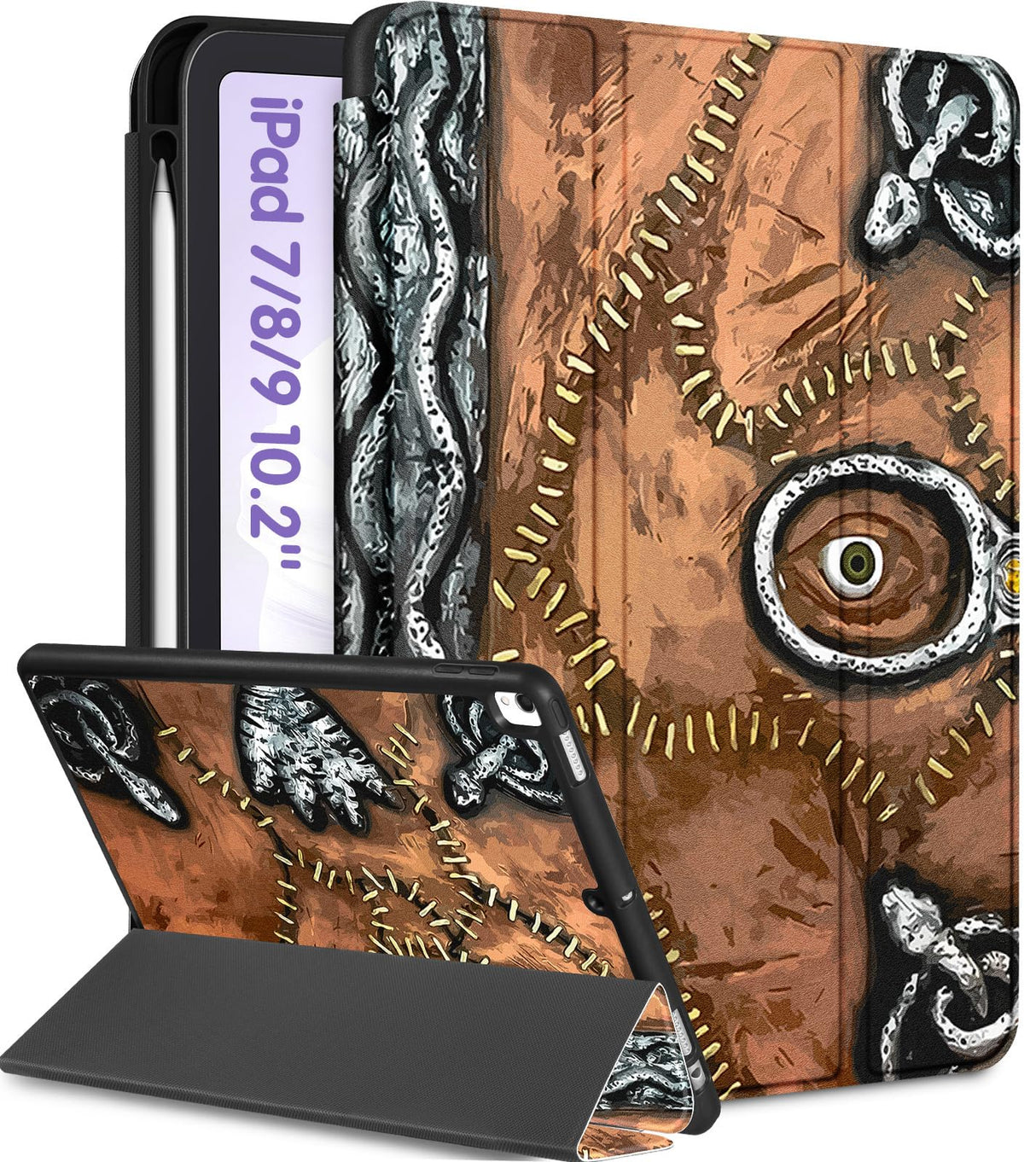 Uppuppy for iPad 9th/8th/7th Generation Case 10.2 Inch Girls Cute Women Folio Smart Cover with Pencil Holder Horror Book Cool Design Teens Unique Y2K Cases for iPad 7/8/9 Gen A2602 A2270 A2197