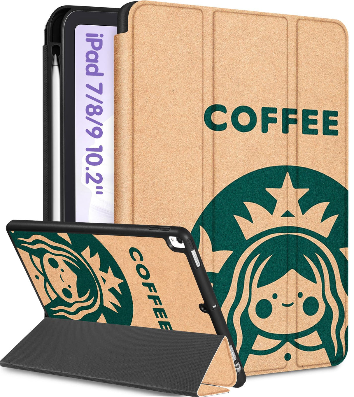 Uppuppy for iPad 9th/8th/7th Generation Case 10.2 Inch Girls Cute Kids Women Folio Smart Cover Pencil Holder Kawaii Cartoon Cool Design Funny Fun Teen Unique Cases for iPad 7/8/9 Gen A2602 A2270 A2197