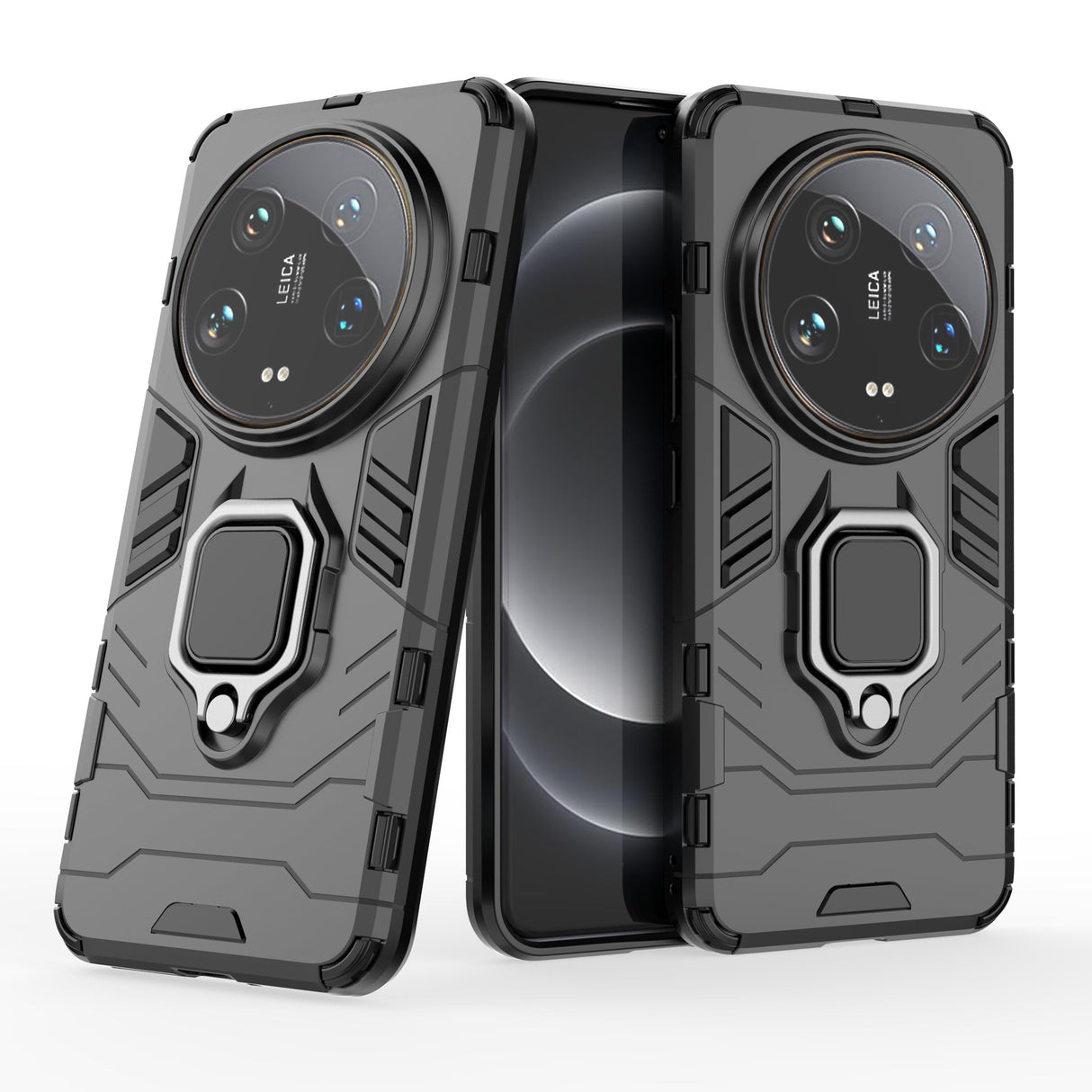 2NSPDRGNI Case for Xiaomi 14 Ultra,Hybrid Heavy Duty Protection Shockproof Defender Kickstand Armor Case Cover,Black