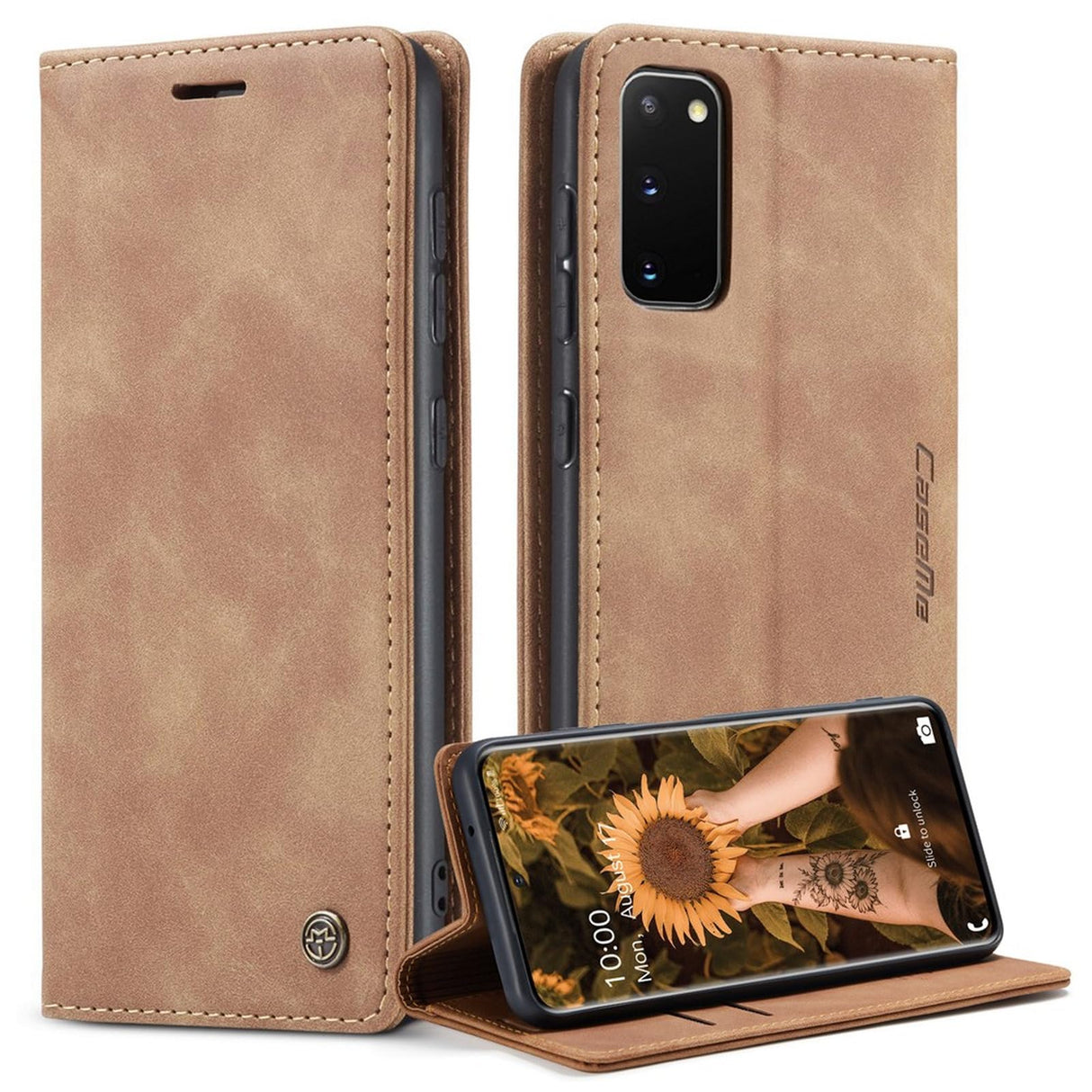 جراب محفظة جلدي قلاب من UniqCase قابل للامتصاص التلقائي لهاتف Samsung Galaxy S20 4G/S20 5G - بني