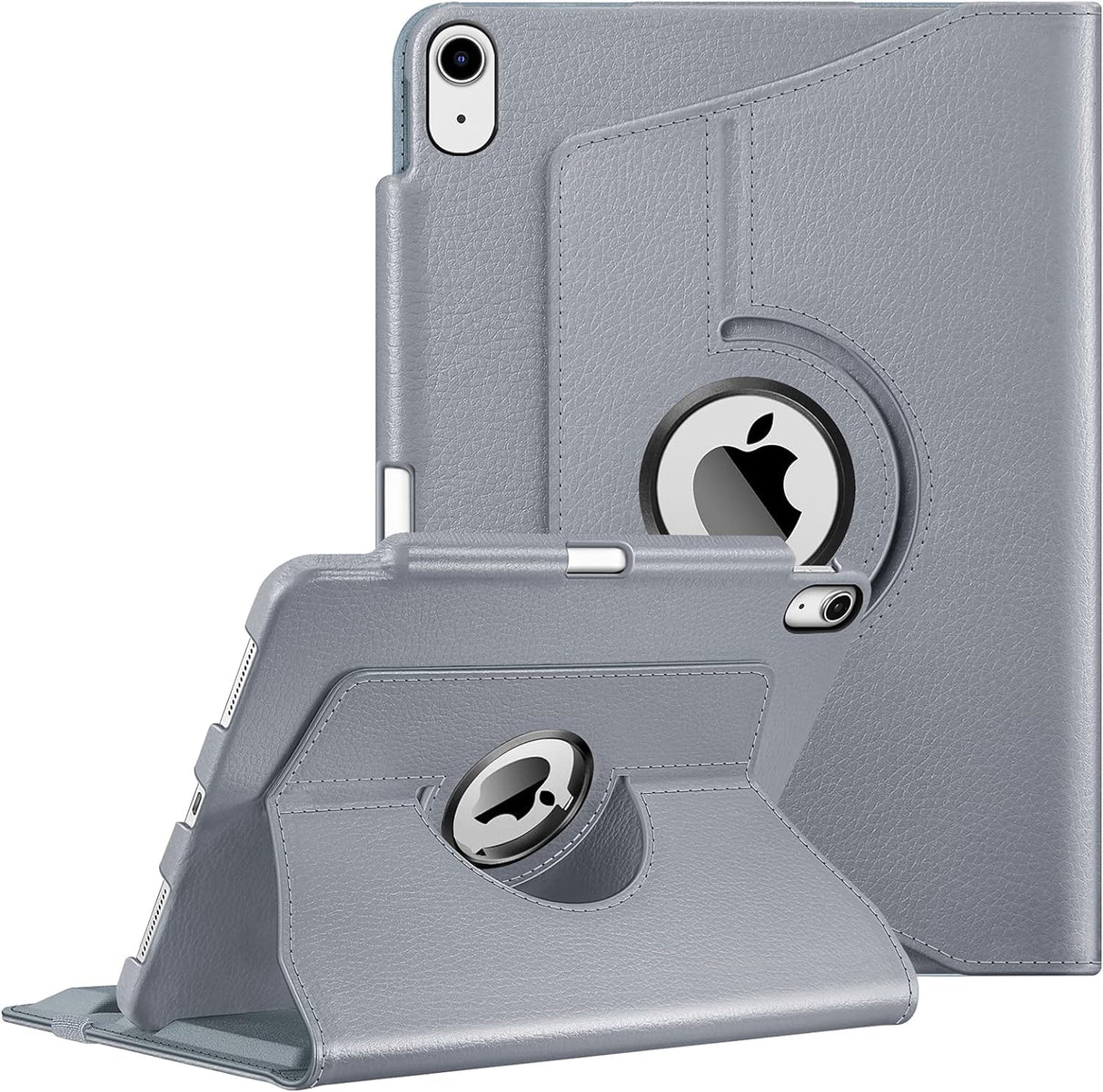 جراب AWH لجهاز iPad Air الجيل الخامس (2022) / الجيل الرابع (2020) مقاس 10.9 بوصة مع حامل قلم - غطاء حامل دوار 360 درجة مع وضع السكون/التنشيط التلقائي (رمادي)