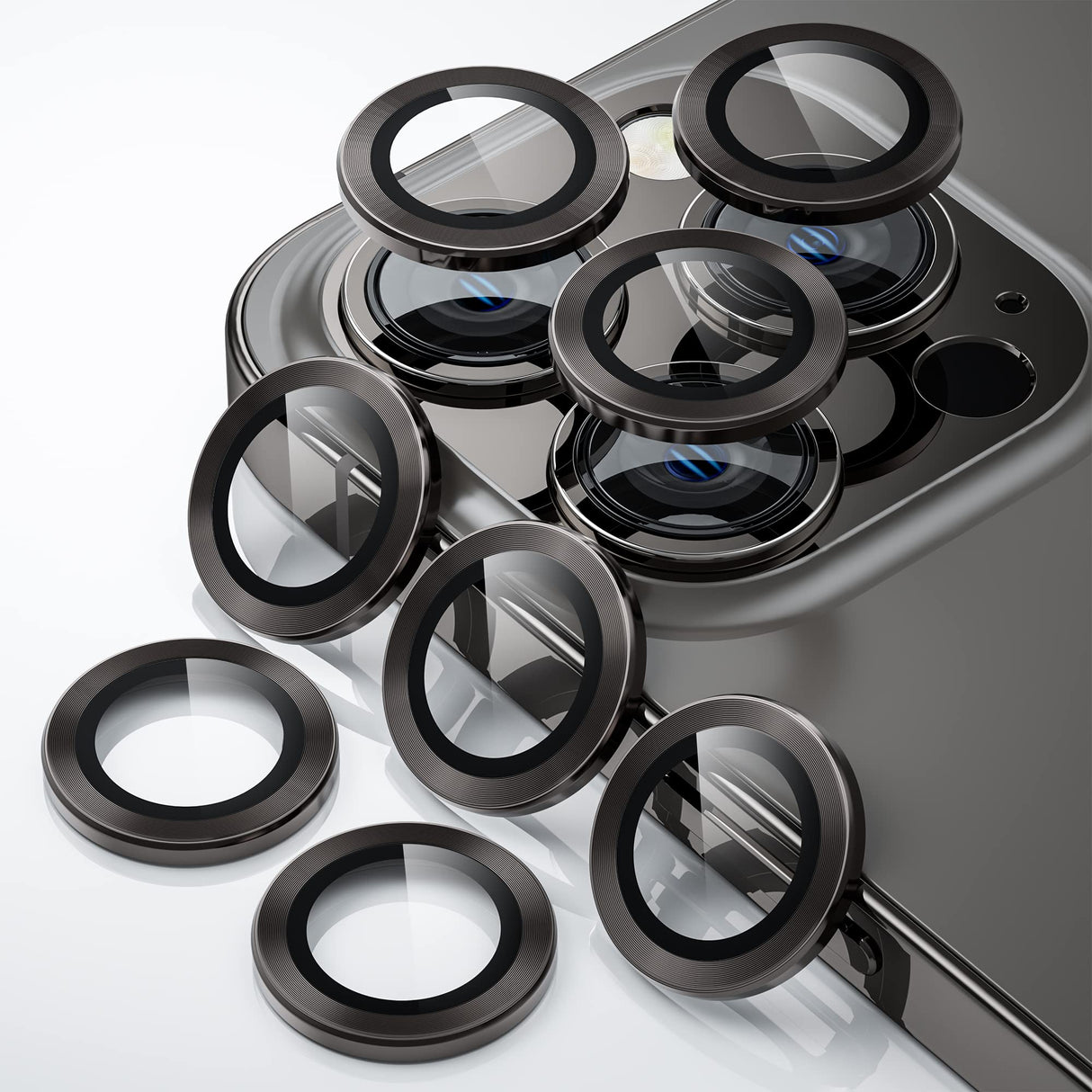 واقي عدسة الكاميرا WSKEN [3+1 لهاتف iPhone 13 Pro Max (6.7 بوصة)/ iPhone 13 Pro (6.1 بوصة)، واقي شاشة معدني عالي الدقة مضاد للخدش ومضاد للصدمات، عبوة من قطعتين باللون الأسود الجرافيتي
