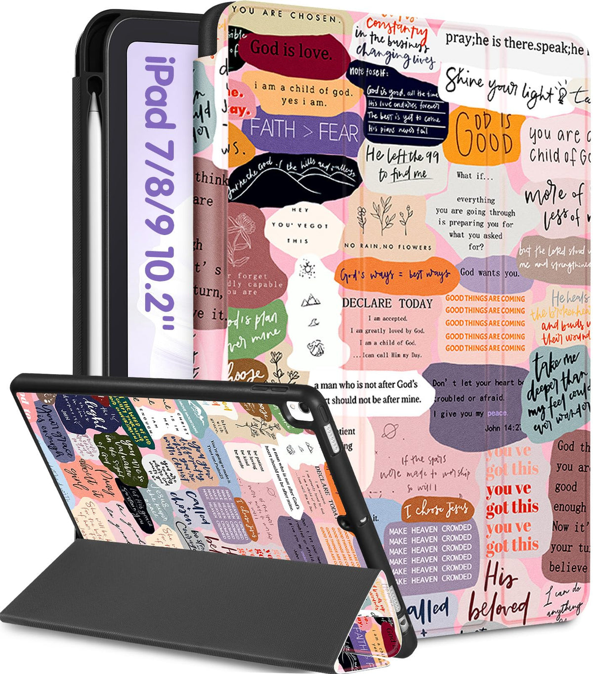 Uppuppy for iPad 9th/8th/7th Generation Case 10.2 Inch Girls Cute Kids Women Folio Smart Cover Pencil Holder Quotes Aesthetic Design Girly Kawaii Teen Unique Cases for iPad 7/8/9 Gen A2602 A2270 A2197