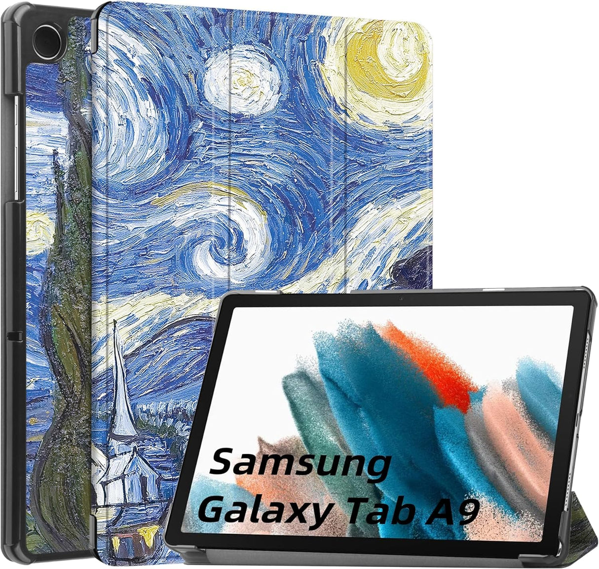جراب YIMICO لجهاز Samsung Galaxy Tab A9 2023 (SM-X110 SM-X115)، غطاء جلدي متعدد الزوايا، جراب نحيف قابل للطي لجهاز Samsung Galaxy Tab A9 مقاس 8.7 بوصة (سماء مرصعة بالنجوم)