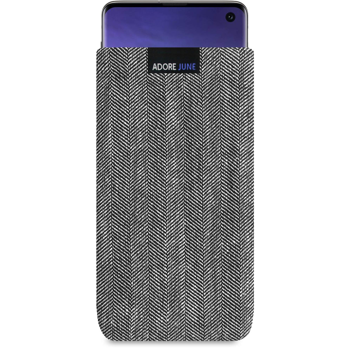 Adore June Business Pouch compatible with Samsung Galaxy S10, Characteristic Material Fabric Sleeve with Display Cleaning Effect, Grey/Black