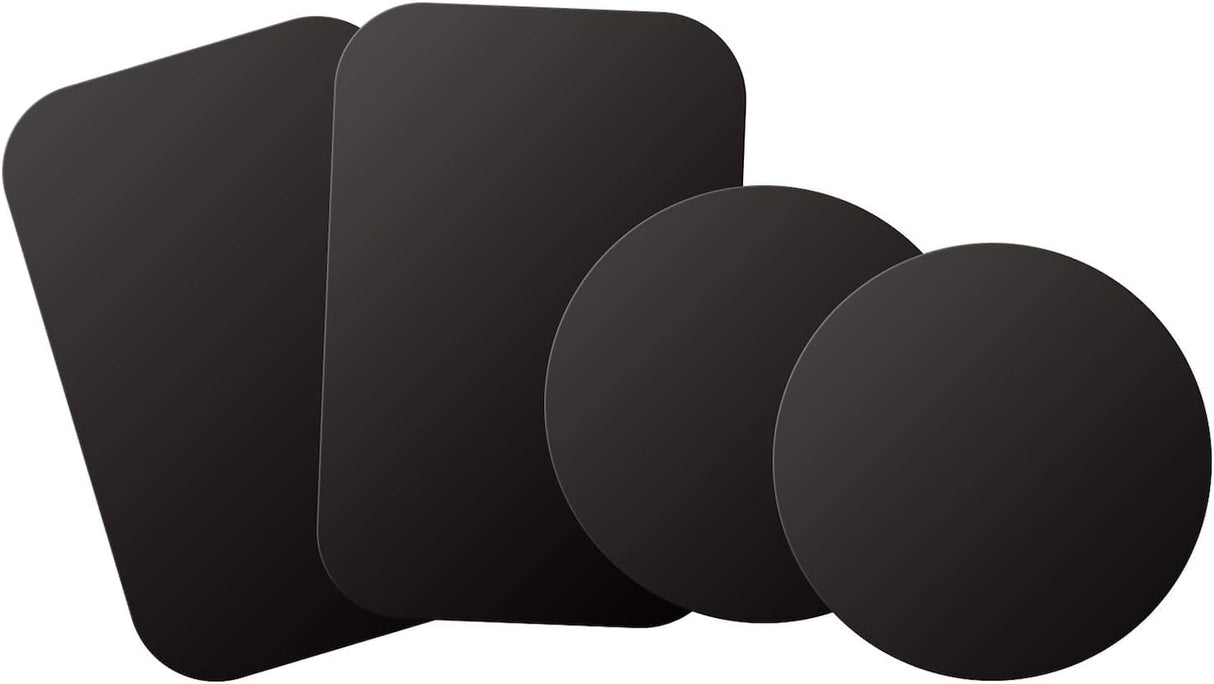 لوحة معدنية لتثبيت الهاتف المغناطيسي من WixGear - عبوة من 4 قطع، 2 مستطيل و2 دائري مع لاصق - مغناطيس لجراب الهاتف، مغناطيسات الهاتف لظهر الهاتف - متوافقة مع الحوامل المغناطيسية (أسود)