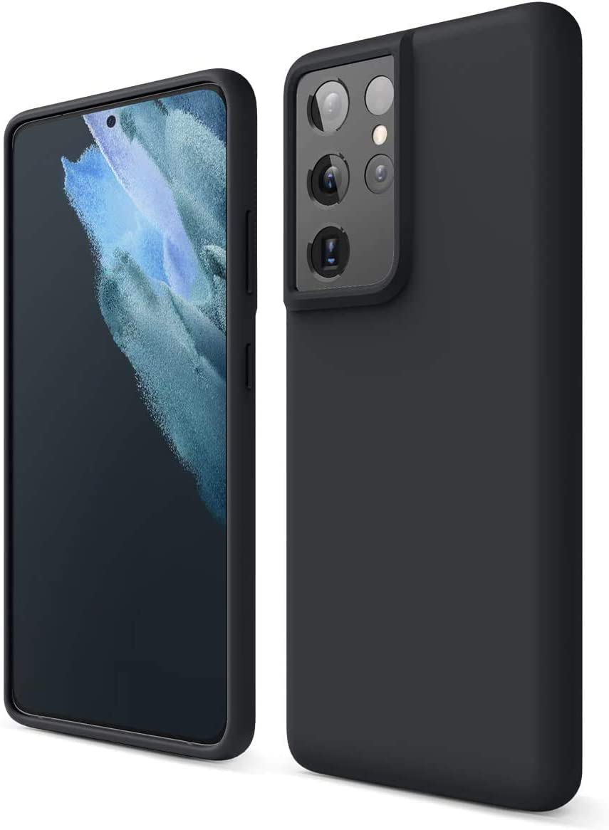 AWH Silicone Protective Case Cover designed for Samsung Galaxy S21 Ultra Soft Liquid Rubber Gel Matte Finish, (Black)