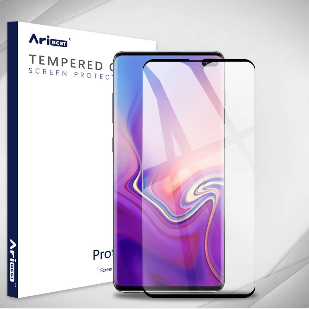 واقي شاشة Aribest لهاتف Samsung S10 Plus، [عبوة من قطعتين] غطاء كامل ثلاثي الأبعاد من الزجاج المقوى لهاتف Galaxy Plus، فيلم واقٍ متوافق مع بصمات الأصابع
